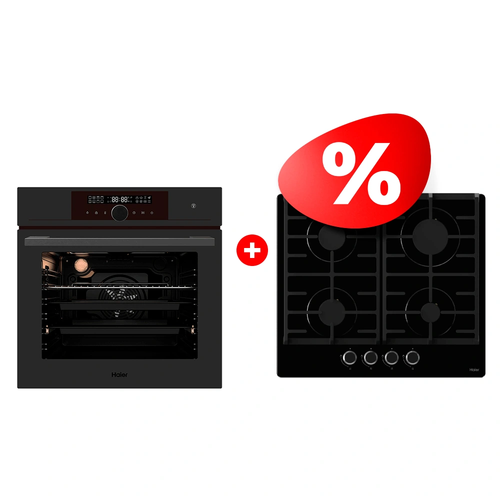 Жиынтық Haier газ пісіру беті HHX-G64CNB + Haier кіріктірілетін тұмша шкафы HOX-FP5RAGG 