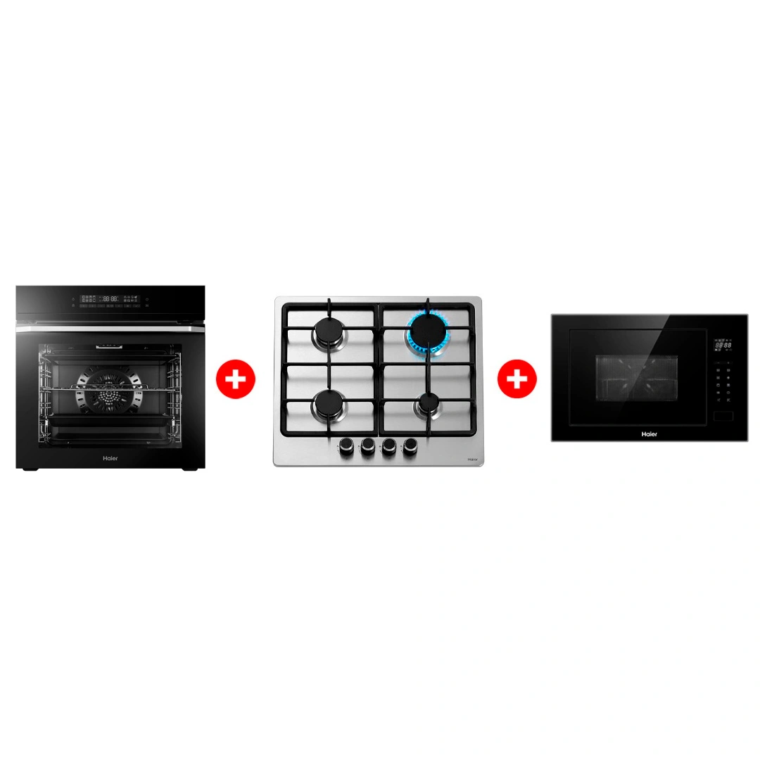 Комплект Газовая варочная поверхность Haier HHX-M64CNX + Встраиваемая микроволновая печь Haier HMX-BTG259B + Встраиваемый духовой шкаф Haier HOQ-F5AAGB 