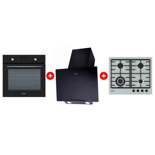 Комплект Газовая варочная поверхность Haier HHX-M64CWFX + Вытяжка Haier HVX-W692GB + Встраиваемый духовой шкаф Haier HOX-P06HGB 