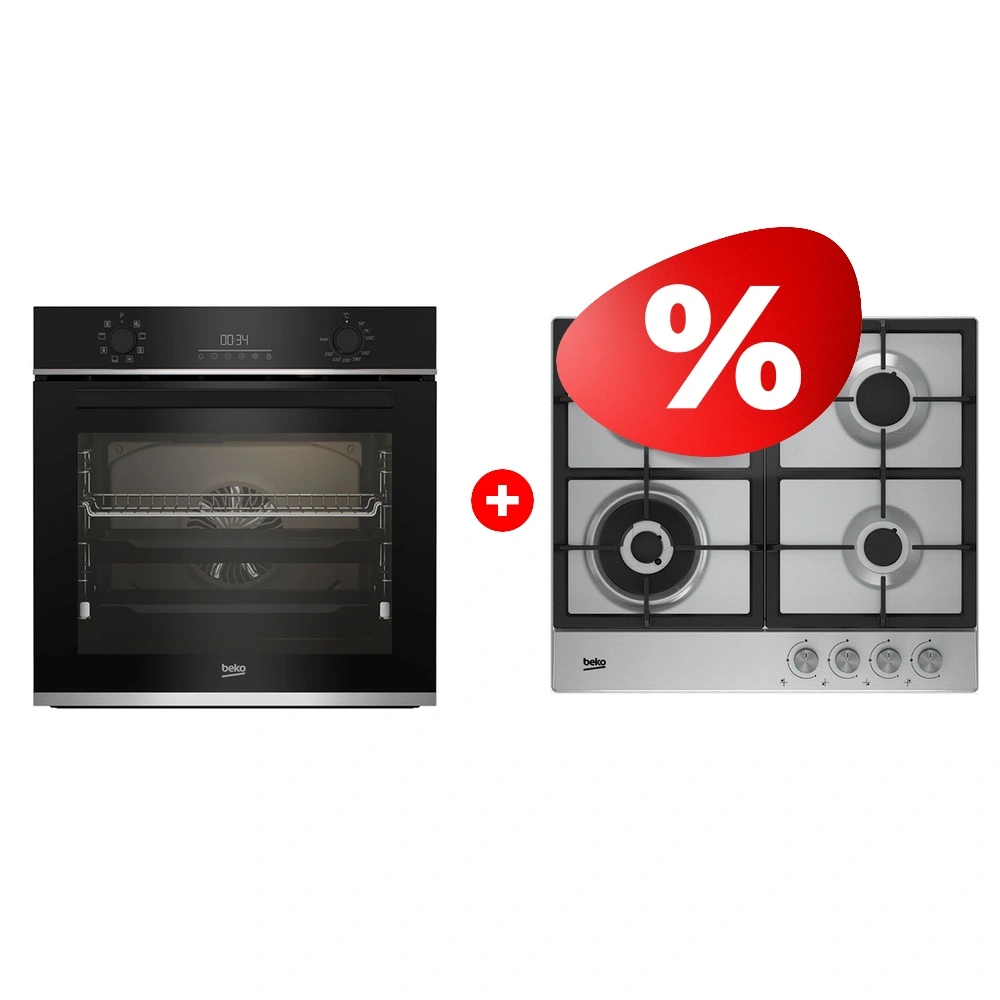 Комплект Газовая варочная поверхность Beko HIAW 64225 SX + Встраиваемый духовой шкаф Beko BBIR13300XC 