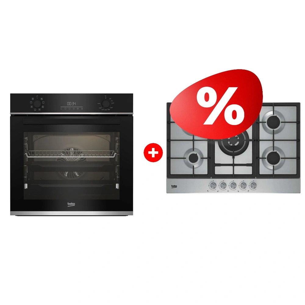 Жиынтық Газовая варочная поверхность Beko HIAW 75225 SX + Встраиваемый духовой шкаф Beko BBIR13300XC 