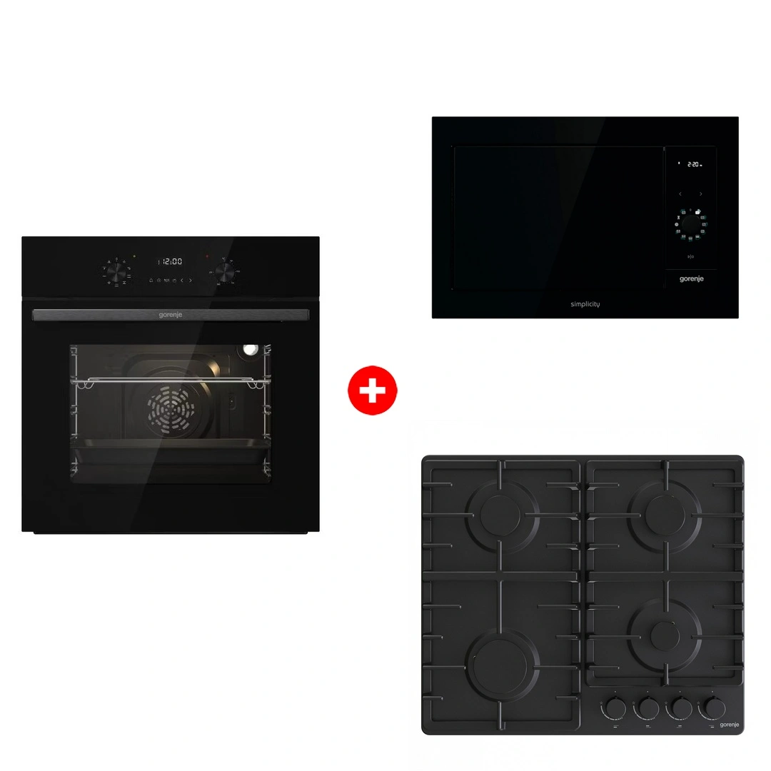 Комплект Встраиваемая варочная панель Gorenje G641BHF + Встраиваемая микроволновая печь Gorenje BM235G1SYB + Встраиваемый духовой шкаф Gorenje BO6737E02NBG 