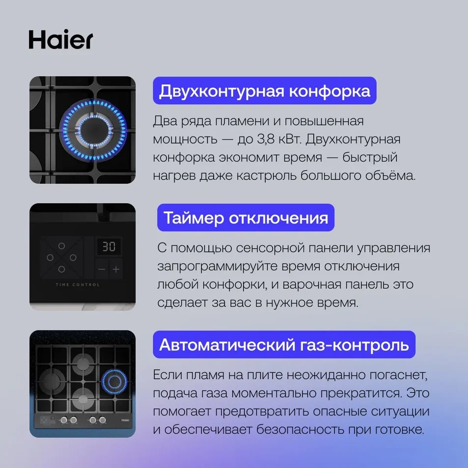 Газовая варочная поверхность Haier HHX-G64CWSB - фото 9