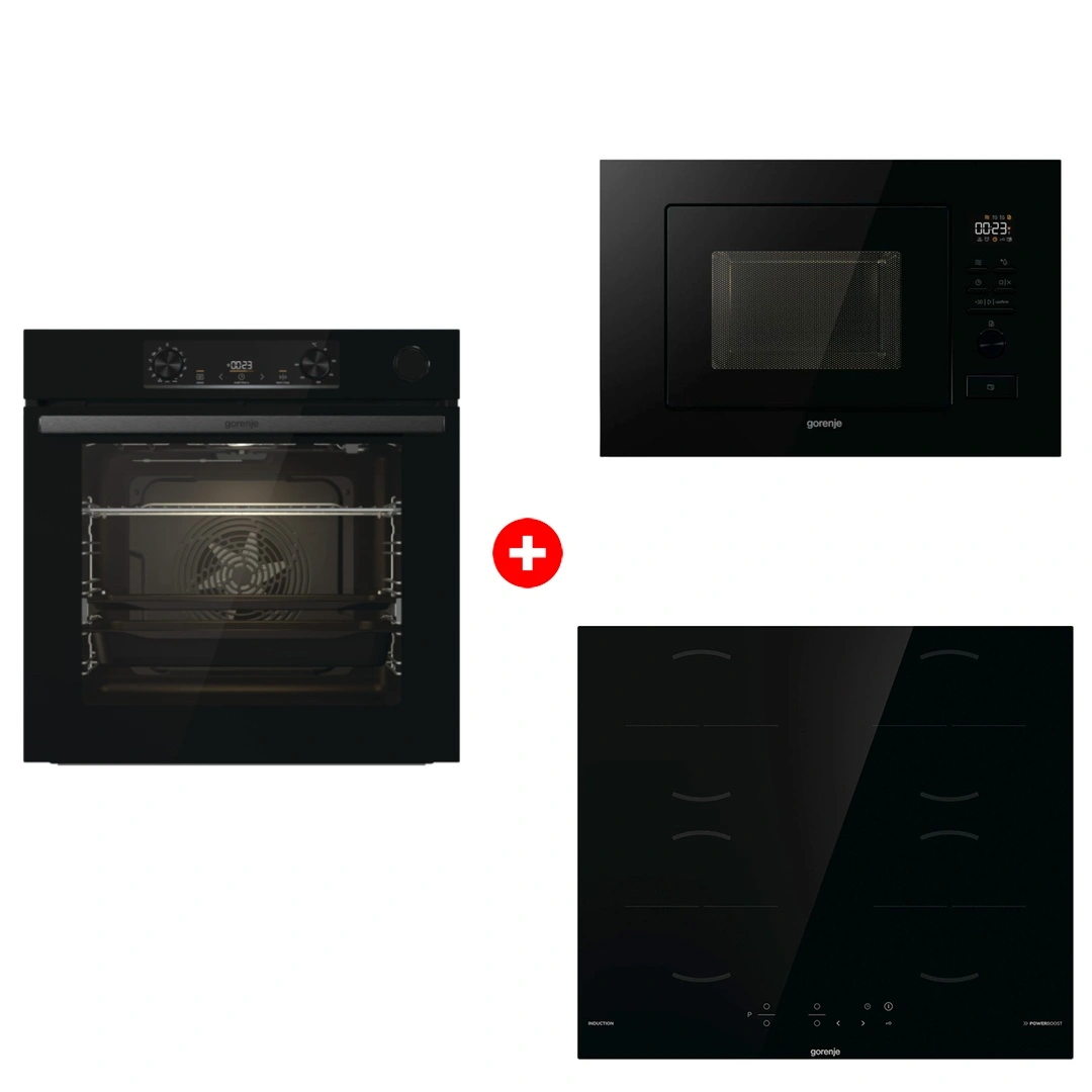 Комплект Индукционная поверхность Gorenje GI6401BSCE + Встраиваемая микроволновая печь Gorenje BM201M2BG + Встраиваемый духовой шкаф Gorenje BSA6737E15BG 