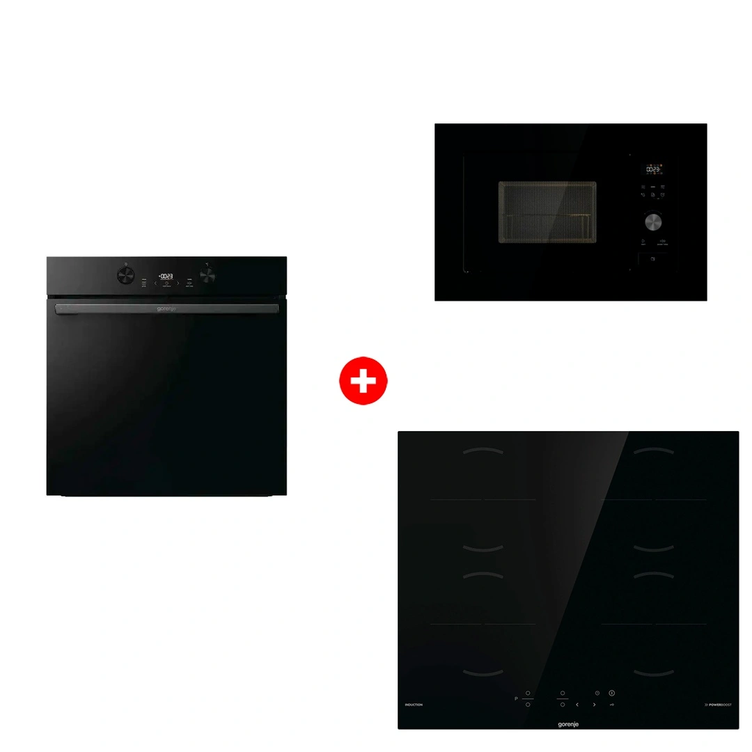 Комплект Индукционная поверхность Gorenje GI6401BSCE + Встраиваемая микроволновая печь Gorenje BM201AG1BG + Встраиваемый духовой шкаф Gorenje BOS6737E05DBG 