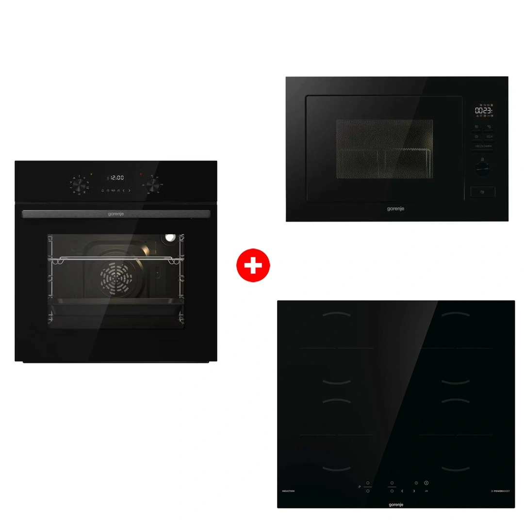 Комплект Индукционная поверхность Gorenje GI6401BSCE + Встраиваемая микроволновая печь Gorenje BM251M2BG + Встраиваемый духовой шкаф Gorenje BO6737E02NBG 