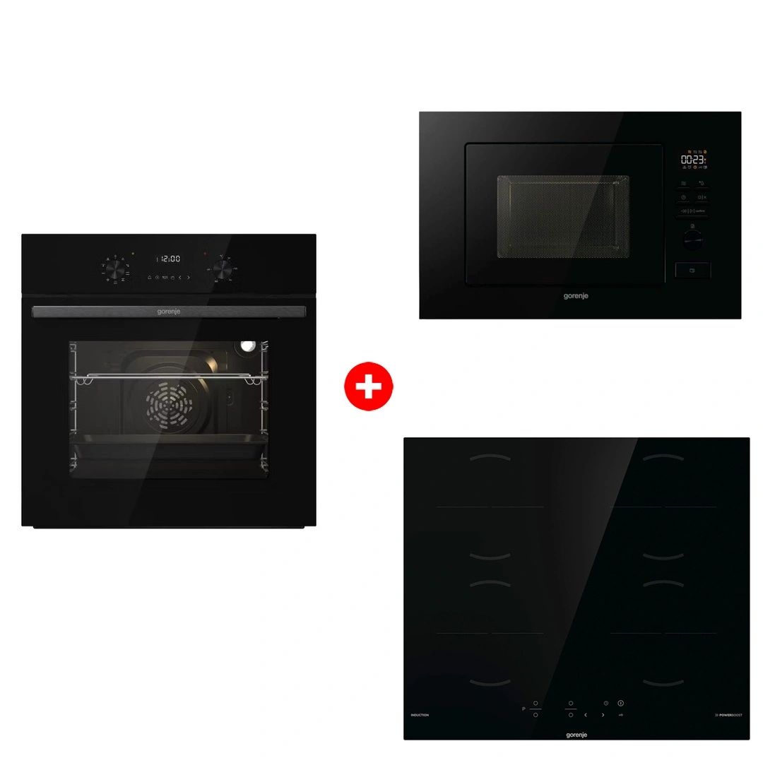 Комплект Индукционная поверхность Gorenje GI6401BSCE + Встраиваемая микроволновая печь Gorenje BM201M2BG + Встраиваемый духовой шкаф Gorenje BO6737E02NBG 