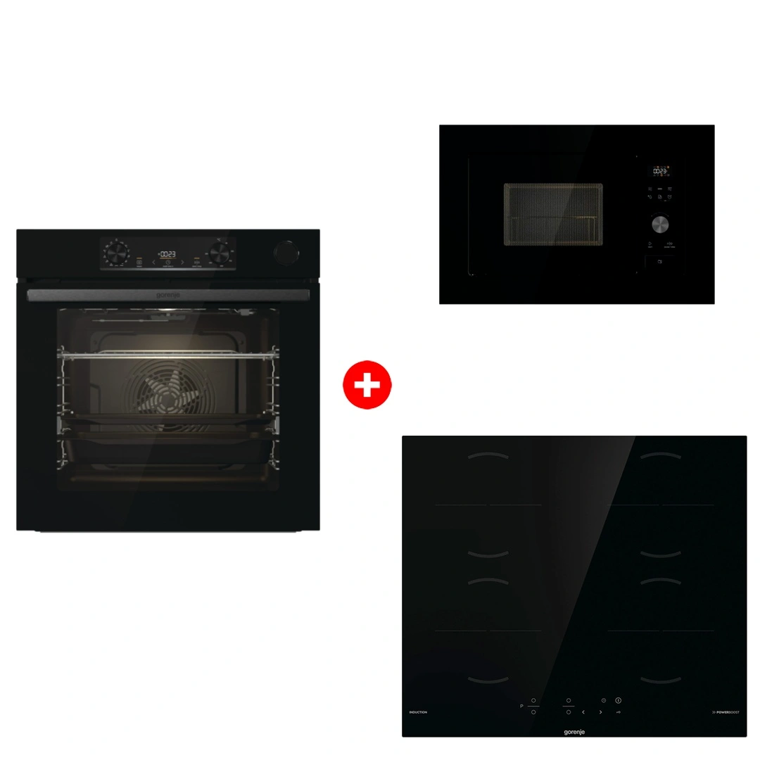 Комплект Индукционная поверхность Gorenje GI6401BSCE + Встраиваемая микроволновая печь Gorenje BM201AG1BG + Встраиваемый духовой шкаф Gorenje BSA6737E15BG 