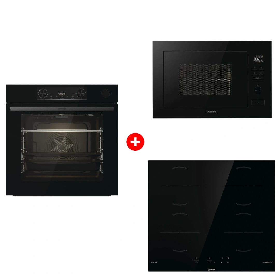 Комплект Индукционная поверхность Gorenje GI6401BSCE + Встраиваемая микроволновая печь Gorenje BM251M2BG + Встраиваемый духовой шкаф Gorenje BSA6737E15BG 