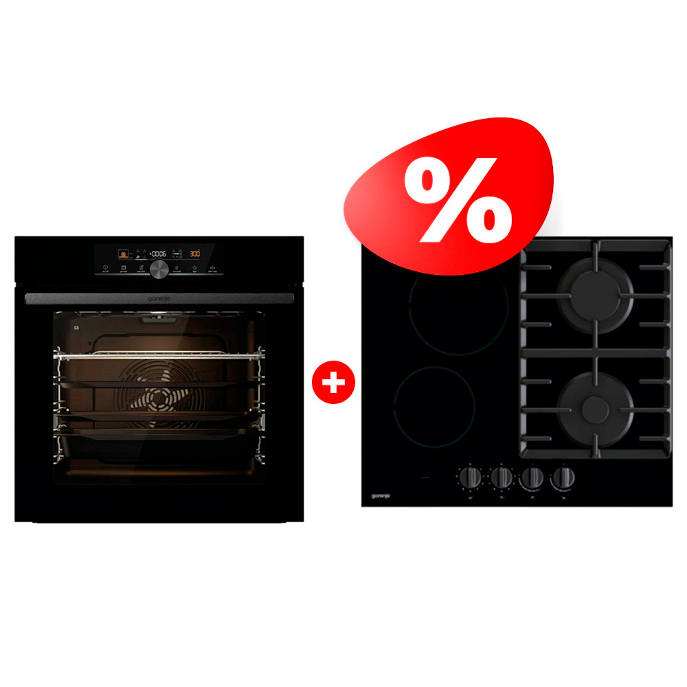 Жиынтық Gorenje құрастырылған пісіру панелі GCE691BSC + Gorenje Кіріктірілген пеш BPS6747A06BG 