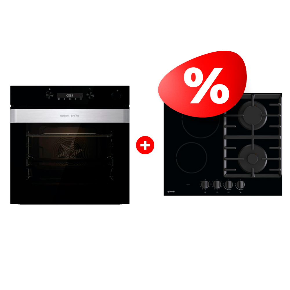 Жиынтық Gorenje құрастырылған пісіру панелі GCE691BSC + Gorenje кіріктірілетін электр пеші BSA6737ORAB 