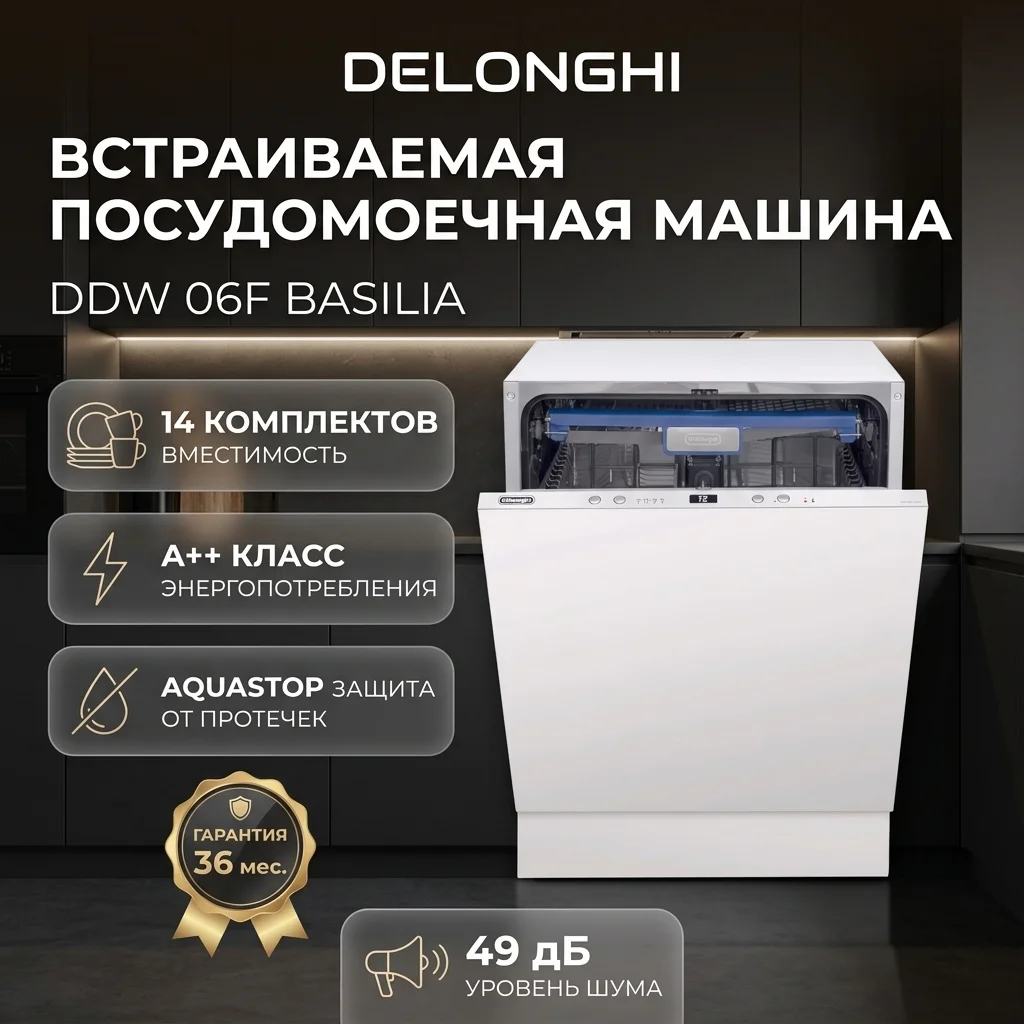 Встраиваемая посудомоечная машина Delonghi DDW 06F Basilia - фото 2