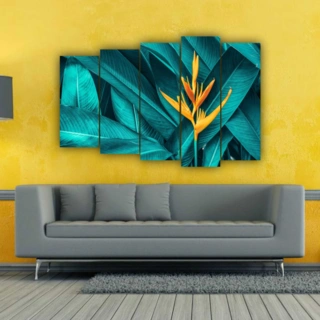 Модульная картина SLP Тропические листья / 5 модулей / 80х120 см (s-mod5-80-120-04)