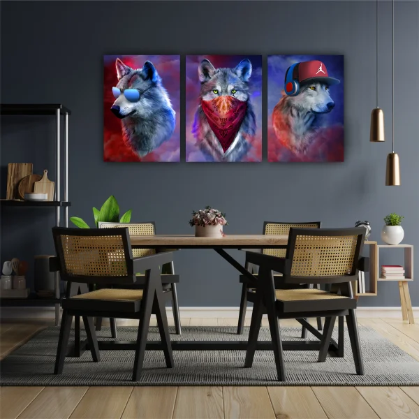 Модульная картина SLP Волки NFT / 3 модуля / 70х150 см (s-mod3-70-150-02)