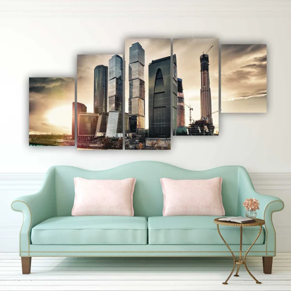 Модульная картина SLP Небоскрёбы / 5 модулей / 100х200 см (s-mod5-100-200-03)