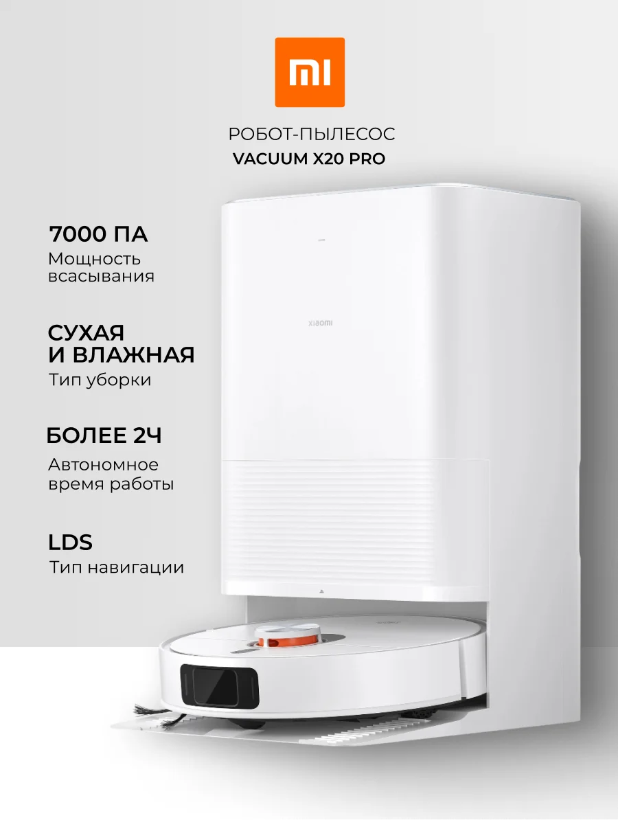 Робот-пылесос Xiaomi Robot Vacuum X20 Pro Белый (в комплекте с зарядной станцией D102-JZEU) D102GL - фото 7