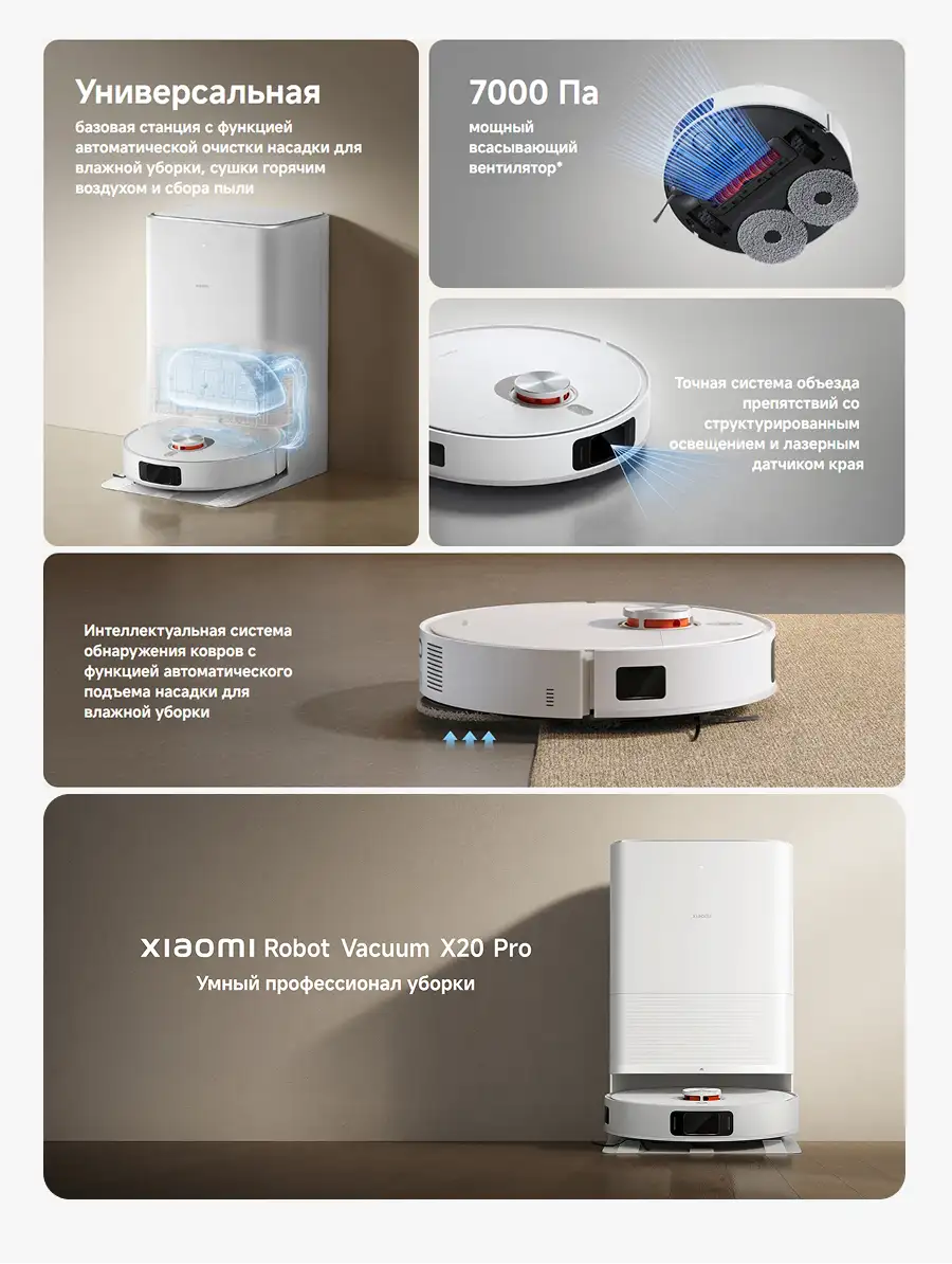 Робот-пылесос Xiaomi Robot Vacuum X20 Pro Белый (в комплекте с зарядной станцией D102-JZEU) D102GL - фото 12