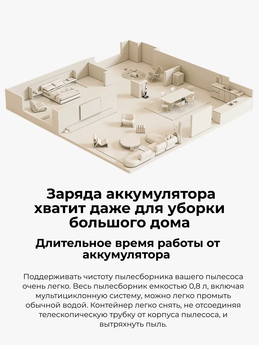 Беспроводной вертикальный пылесос Xiaomi Truclean W20 Wet Dry Vacuum EU (с заряд. C305HW-JZ) - фото 10