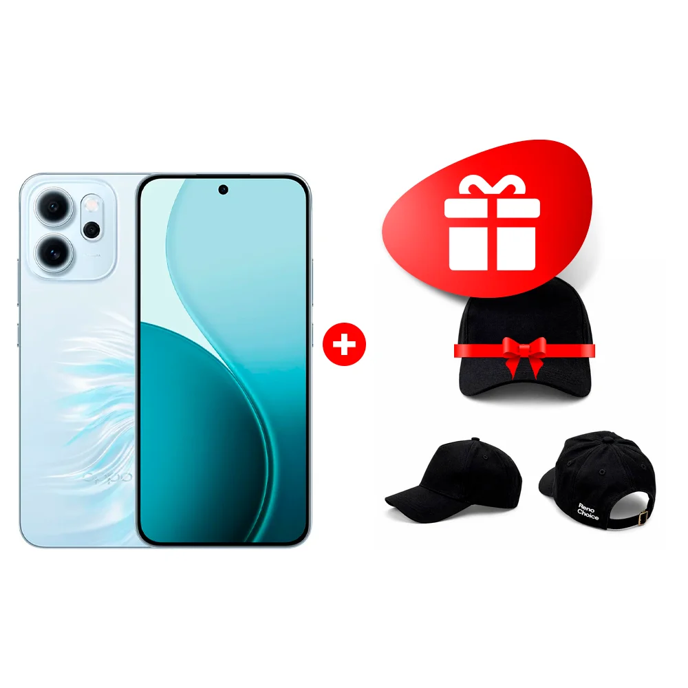 OPPO Reno14F 5G 12/512GB Opal Blue смартфонының жиынтығы + Oppo Reno Choice бейсболкасы 
