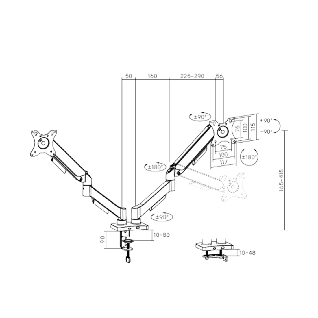Настольный кронштейн Brateck LDT97-C024 для 2-х мониторов (17"-32") LDT97-C024 - фото 3