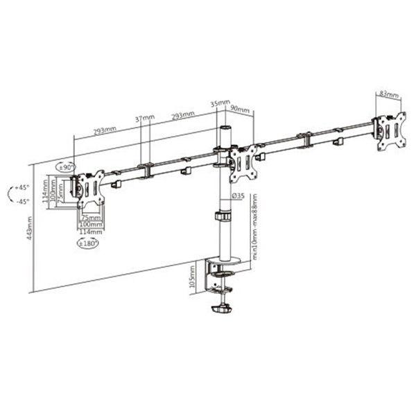 Настольный кронштейн для 3-хмониторов Brateck LDT12-C034N (13"-27") - фото 3