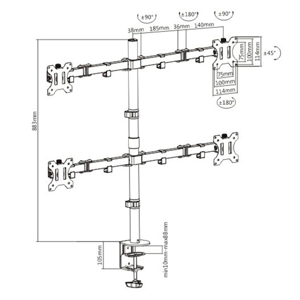 Настольный кронштейн для 4-х мониторов Brateck LDT12-C048N (13"-32") - фото 2