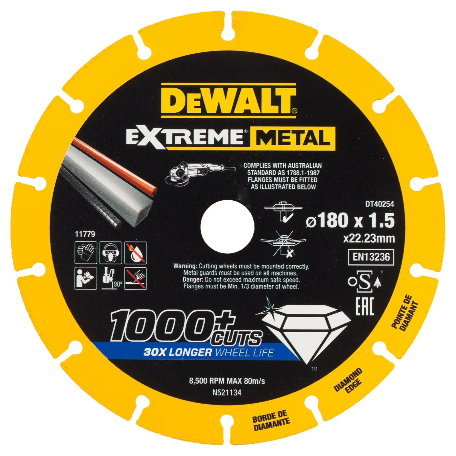 Диск отрезной алмазный по металлу DeWALT "EXTREME" METAL 180х1.5х22.23мм DT40254-QZ 