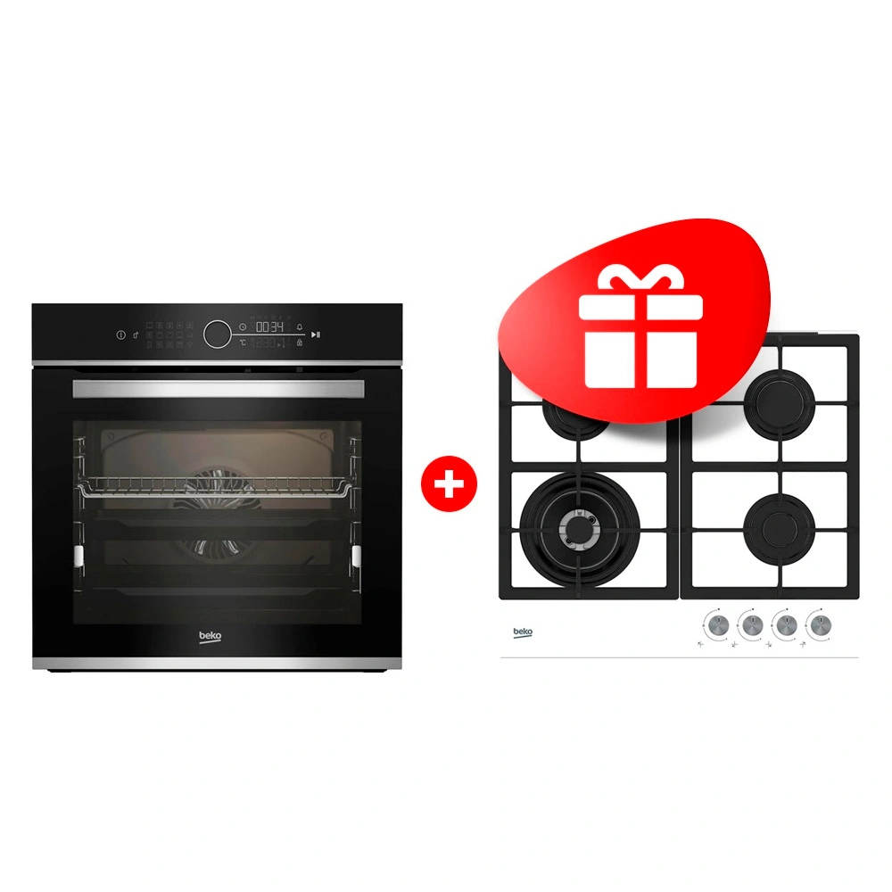 Комплект Встраиваемый духовой шкаф Beko BBIM13400XCS + Газовая варочная поверхность Beko HILW 64225 SW 