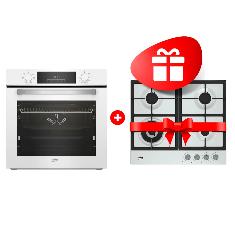 Жиынтық Встраиваемый духовой шкаф Beko BBIE18300W + Газовая варочная поверхность Beko HIAW 64225 SW 
