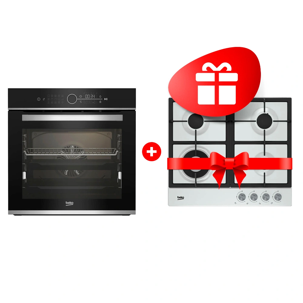 Жиынтық Встраиваемый духовой шкаф Beko BBIM13400XCS + Газовая варочная поверхность Beko HIAW 64225 SW 