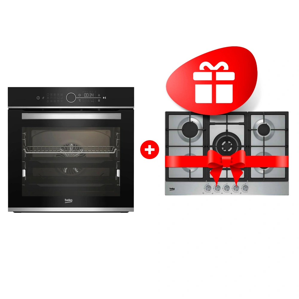 Жиынтық Встраиваемый духовой шкаф Beko BBIM13400XCS + Beko газ пісіру беті HIAW 75225 SX 