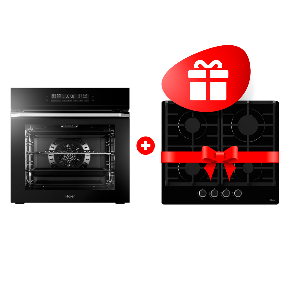 Комплект Встраиваемый духовой шкаф Haier HOQ-F5AAGB + Газовая варочная поверхность Haier HHX-G64CNB 