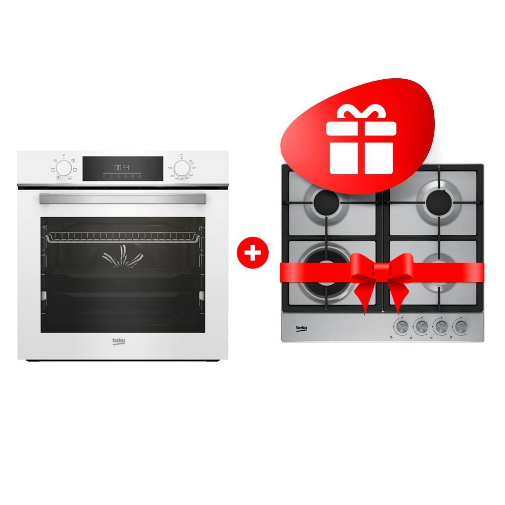 Жиынтық Встраиваемый духовой шкаф Beko BBIE18300W + Beko газ пісіру беті HIAW 64225 SX 