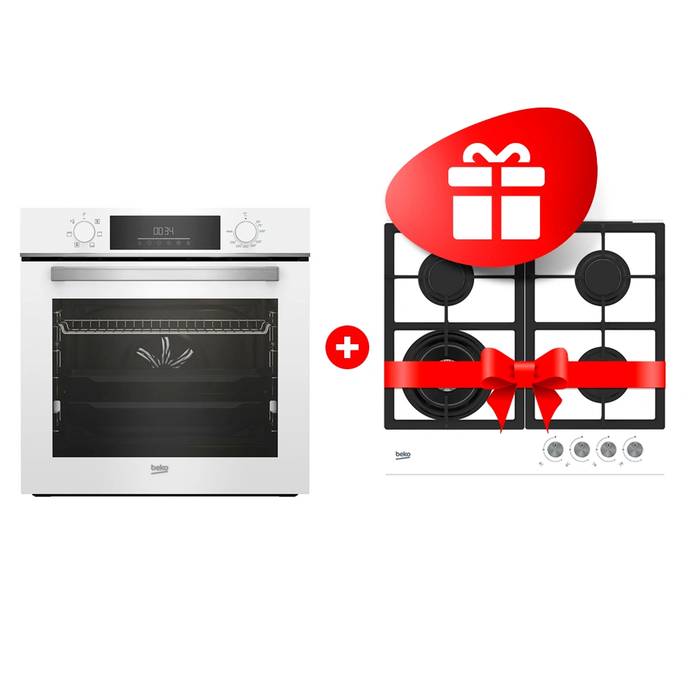 Комплект Встраиваемый духовой шкаф Beko BBIE18300W + Газовая варочная поверхность Beko HILW 64225 SW 