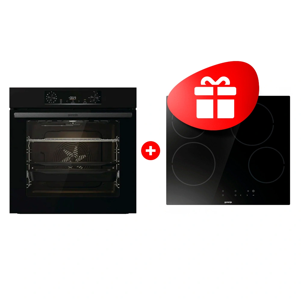 Жиынтық Gorenjie электр пеші BO6737E06B + Gorenje шыны керамикалық плита ECT64BSCE 
