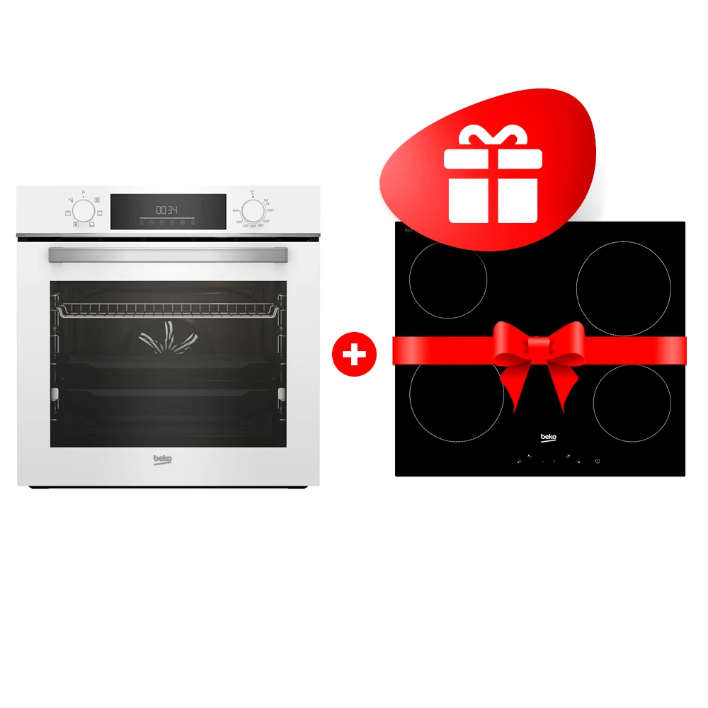 Жиынтық Встраиваемый духовой шкаф Beko BBIE18300W + Beko электр пісіру беті HIC 64400 E 