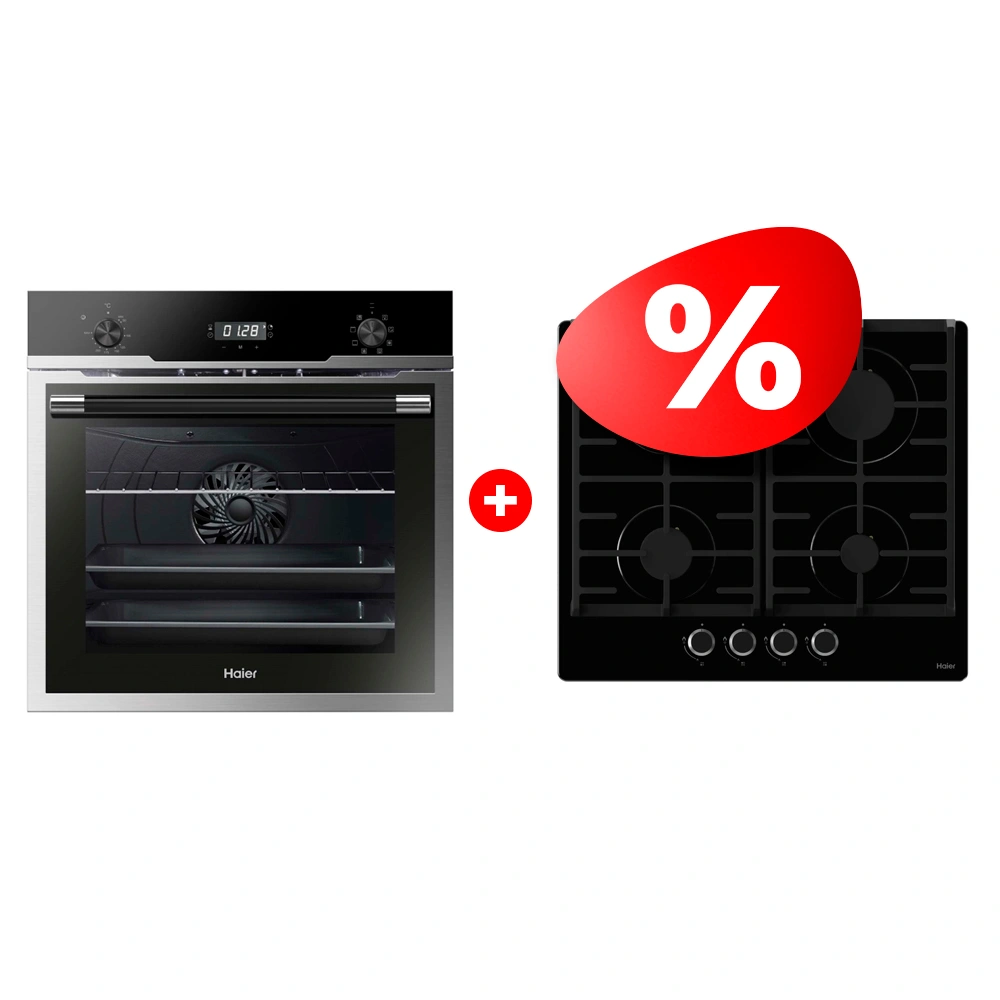 Жиынтық Haier кіріктірілген тұмшапеш HOD-PM08VGBX + Haier газ пісіру беті HHX-G64CNB 