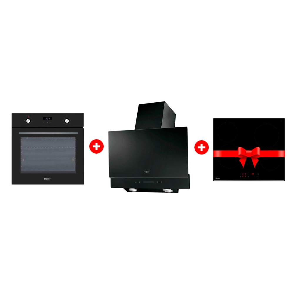Жиынтық Haier кіріктірілген тұмшапеш HOX-P06HGB + Haier ауа сорғышы HVX-W672GB + Haier шыны керамикалық плитасы HHY-C64RVB 