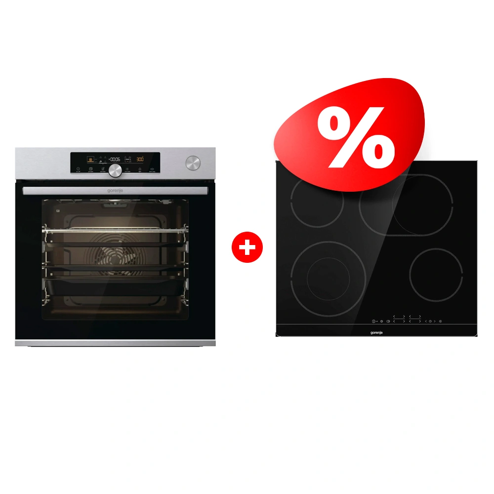 Жиынтық Gorenje кіріктірілетін электр пеші BSA6747A04X + Стеклокерамическая варочная панель Gorenje CT43SC 