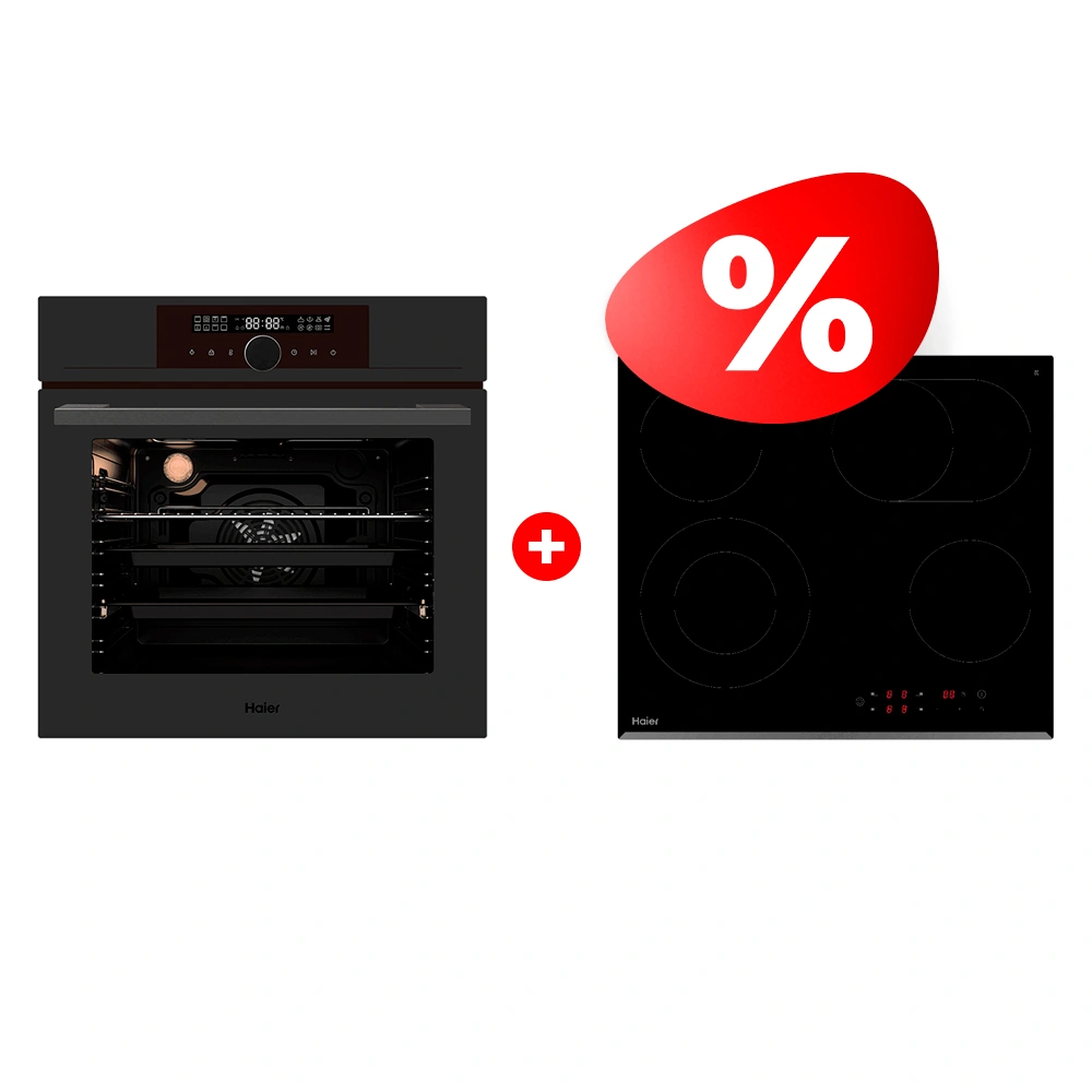 Комплект Встраиваемый духовой шкаф Haier HOX-FP5AGG + Стеклокерамическая варочная поверхность Haier HHY-C64ROVB 