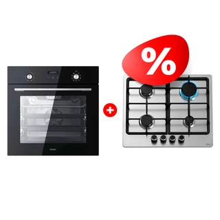 Комплект Встраиваемый духовой шкаф Haier HOY-P09NCGB + Газовая варочная поверхность Haier HHX-M64CNX 