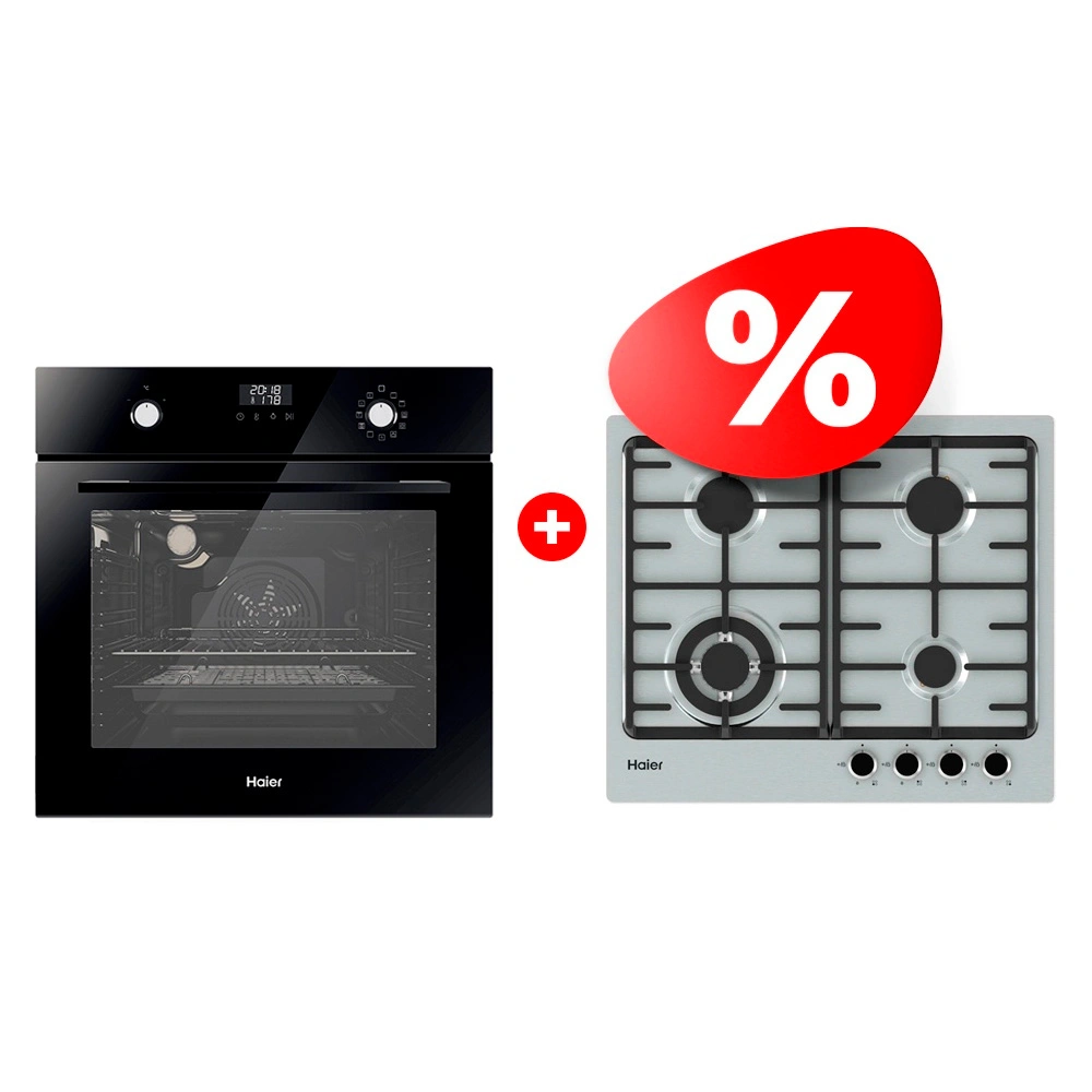 Комплект Встраиваемый духовой шкаф Haier HOX-P11CGB + Газовая варочная поверхность Haier HHX-M64CWFX 
