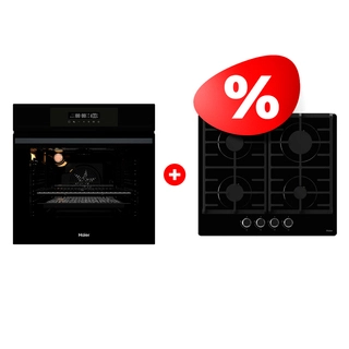 Комплект Встраиваемый духовой шкаф Haier HOX-FP3AGB + Газовая варочная поверхность Haier HHX-G64CNB 