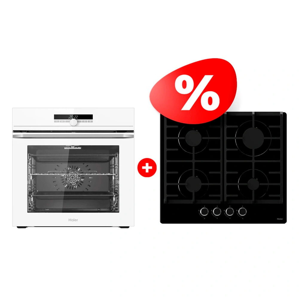 Комплект Встраиваемый духовой шкаф Haier HOQ-F6CASGW + Газовая варочная поверхность Haier HHX-G64CNB 
