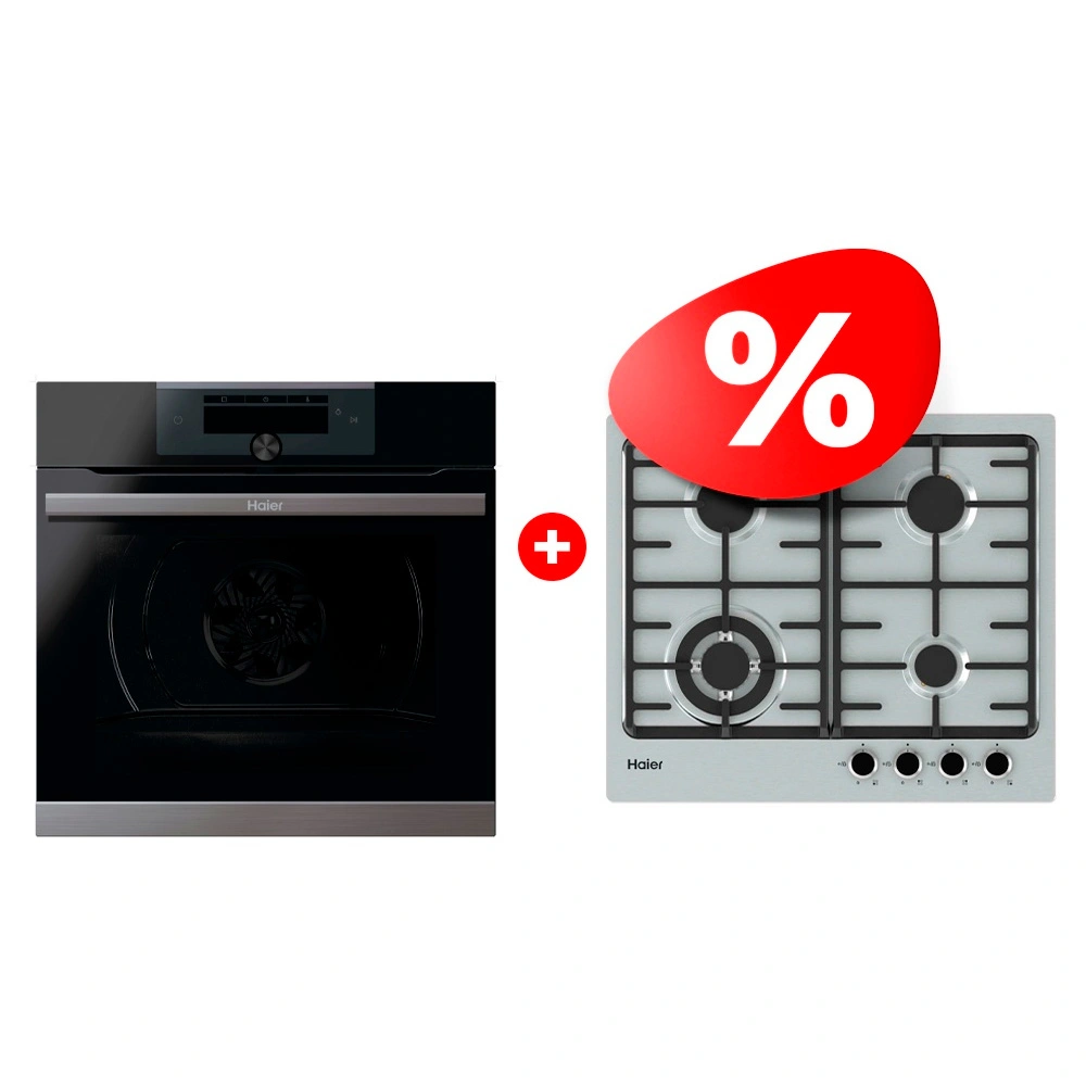 Комплект Встраиваемый духовой шкаф Haier HWO60SM5F5B1H + Газовая варочная поверхность Haier HHX-M64CWFX 