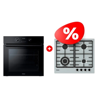 Комплект Встраиваемый духовой шкаф Haier HOQ-K4AAN3GB + Газовая варочная поверхность Haier HHX-M64CWFX 