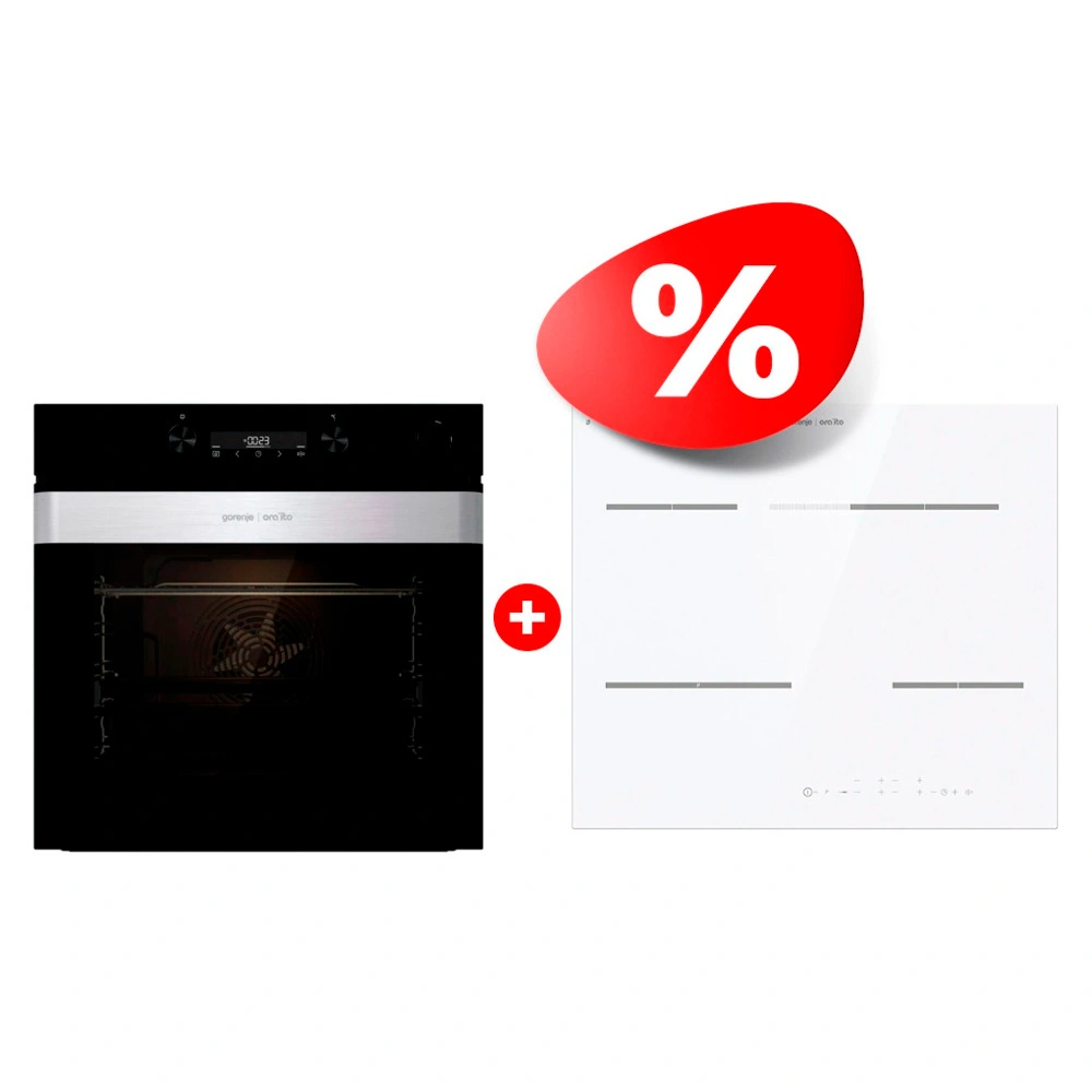 Жиынтық Gorenje кіріктірілетін электр пеші BSA6737ORAB + Gorenje электр пісіру беті ECT648ORAW 