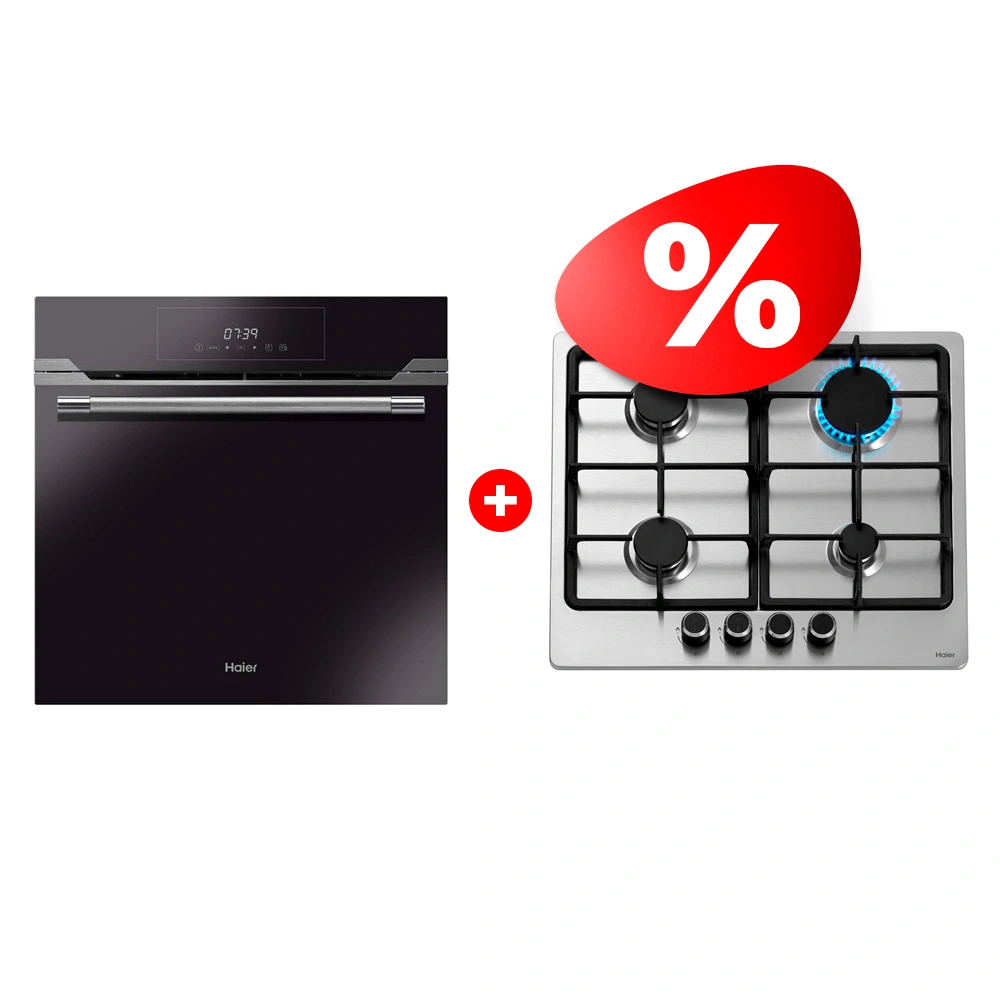 Комплект Встраиваемый духовой шкаф Haier HOD-TM09PGB + Газовая варочная поверхность Haier HHX-M64CNX 
