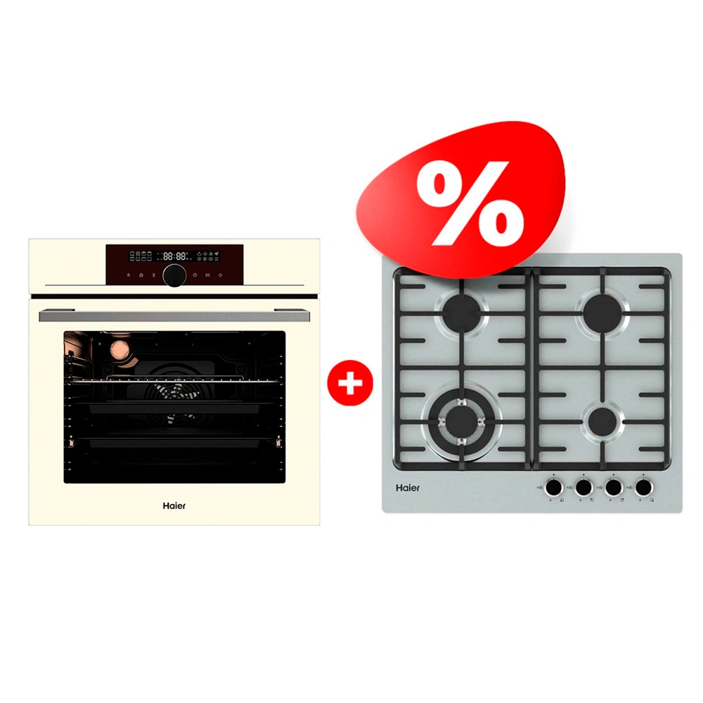 Жиынтық Встраиваемый духовой шкаф Haier HOX-FP5ACG + Haier газ пісіру беті HHX-M64CWFX 