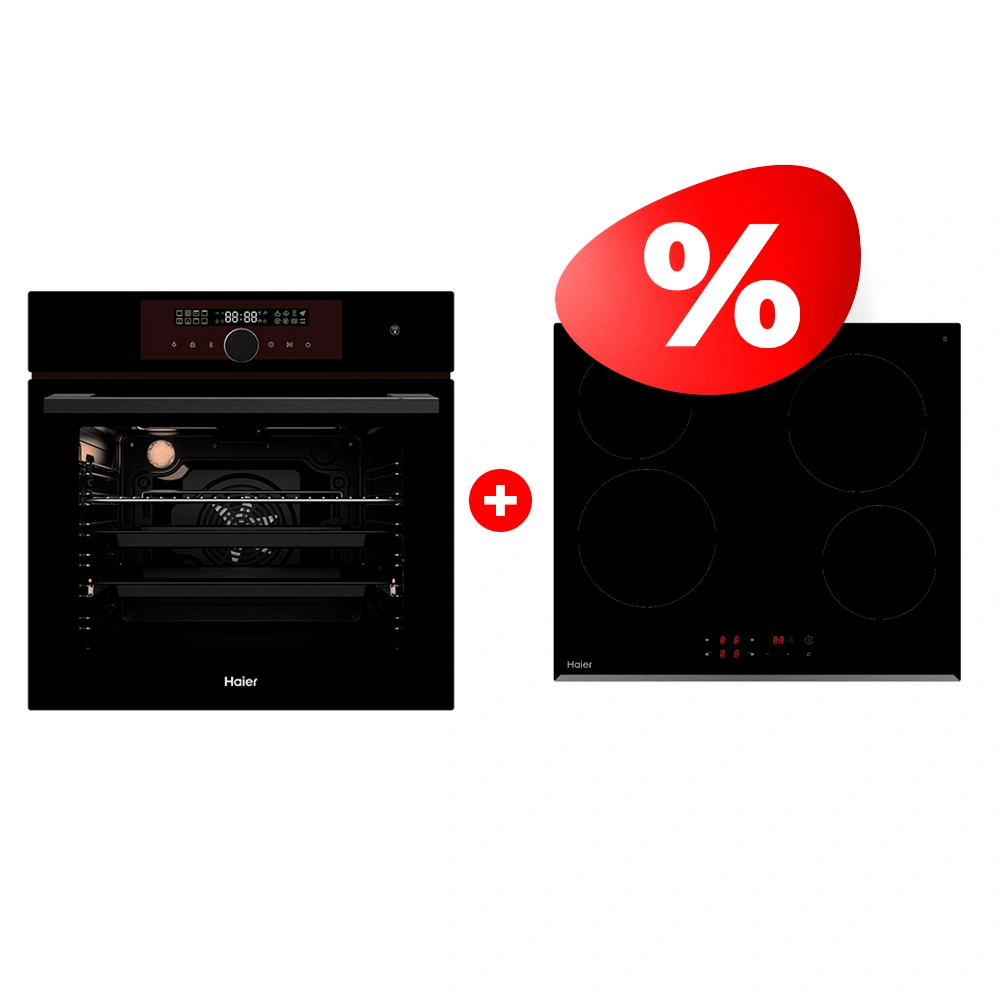Жиынтық Haier кіріктірілетін тұмша шкафы HOX-FP5RAGB + Haier шыны керамикалық плитасы HHY-C64RVB 